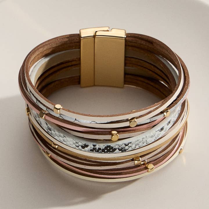 Natural Stone Multi-Strand Wrap Bracelet – Boho Layered Cuff with Clasp for wholesale by Lilla Haven