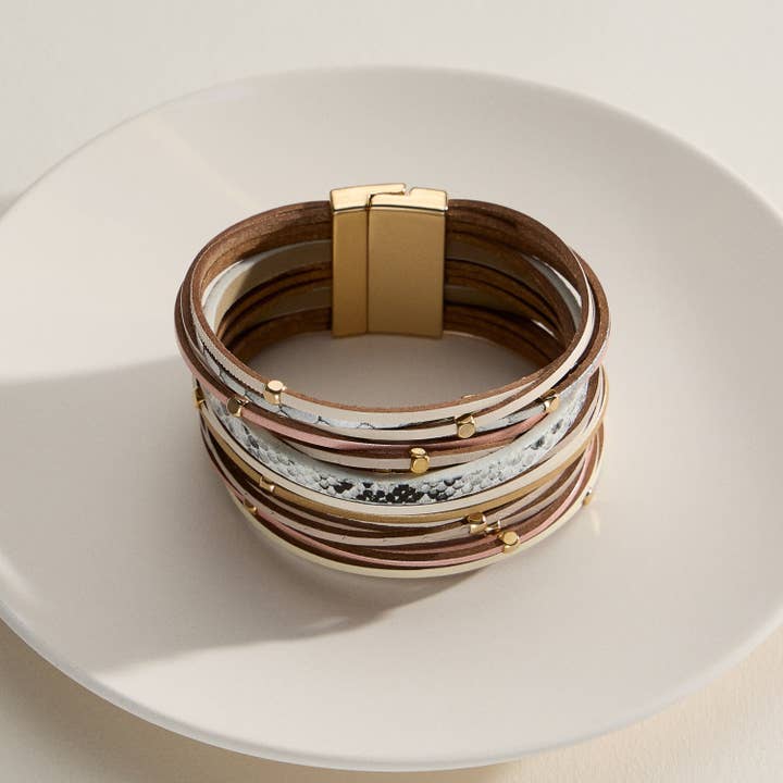 Frem - Vente Bracelet jonc - Bracelet enroulé bohème à plusieurs rangs en pierre naturelle avec fermoir2