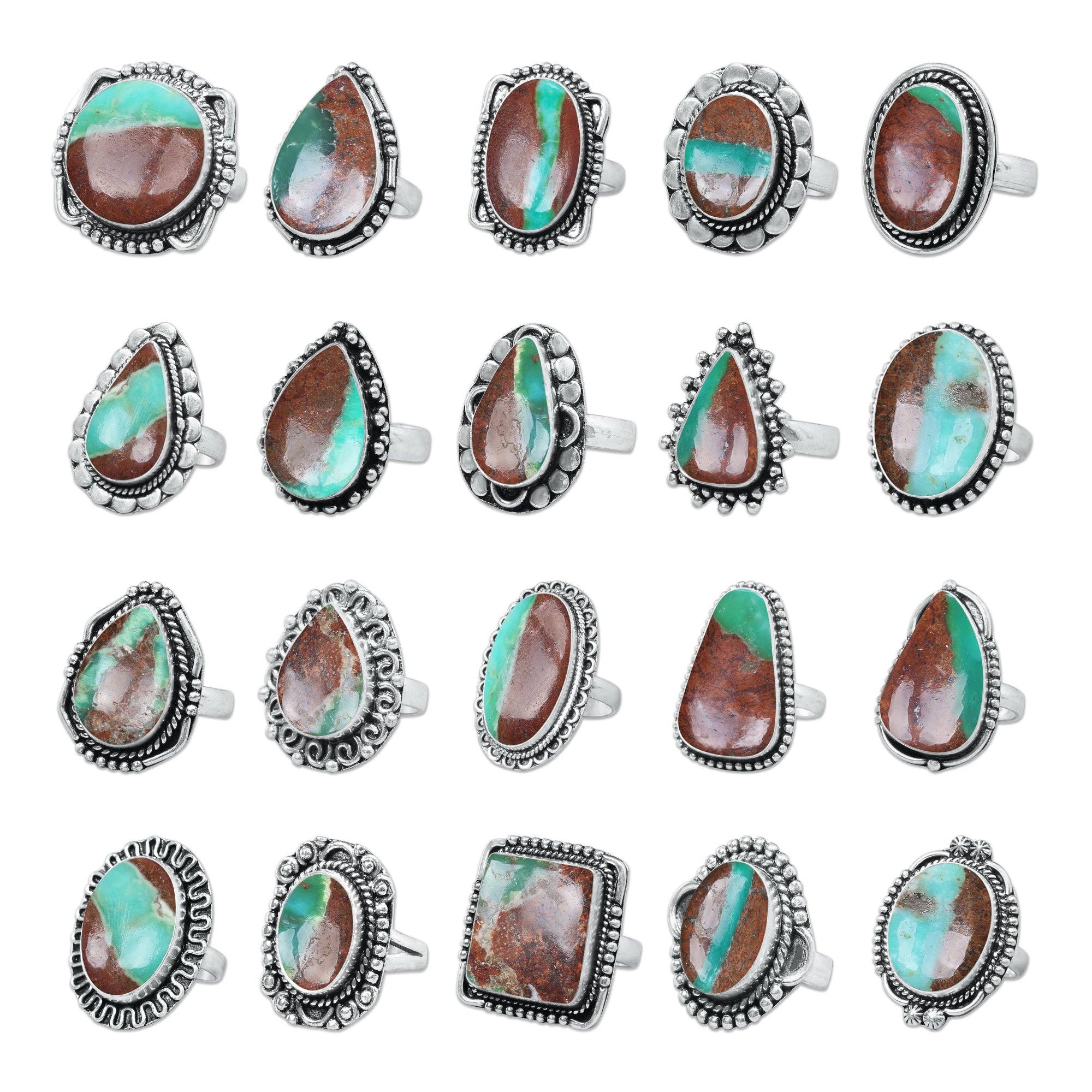 Handmade Jewels - Wholesale Cocktail/Statement Ring - Chrysoprase Matrix Rings – Silver-Plated, Handmade, Assorted Sizes (Made to Order)0