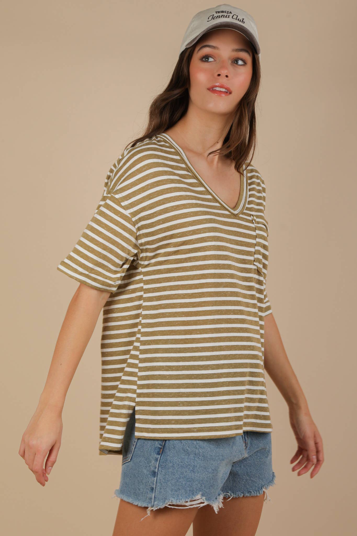 VERY J - Wholesale Knit Top - Women's - NT12167-Oversized Stripe Casual V-Neck Knit Top9