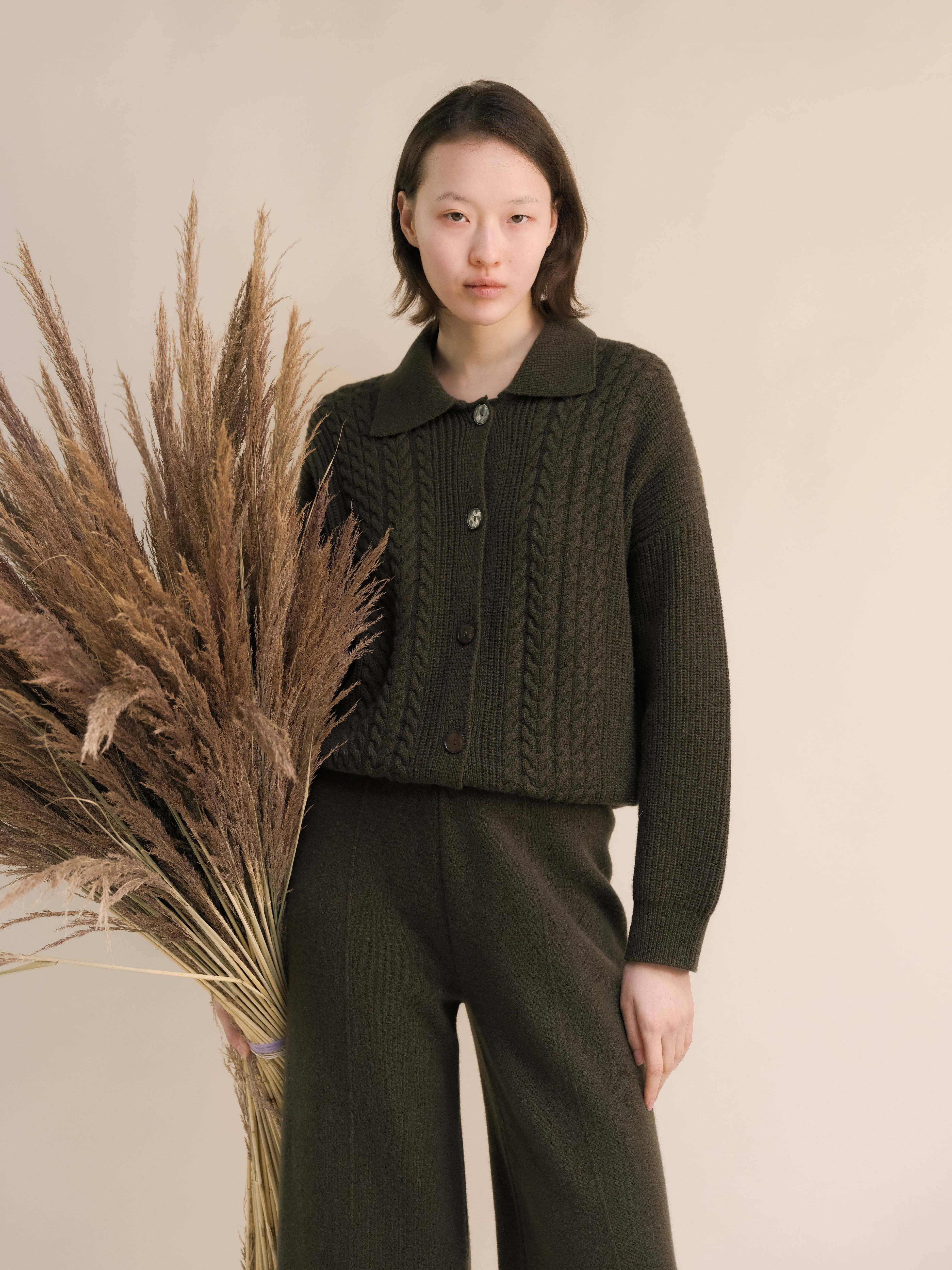 Lèmme – Cardigan - Mulher por atacado – Cardigan polo com tramas em mistura de cashmere9