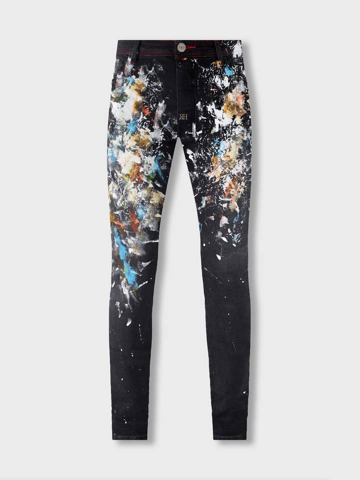 RH WZ44 zwarte Italiaanse stretch spijkerbroek met stonewash en inktspatten voor wholesale door REDHOUSE