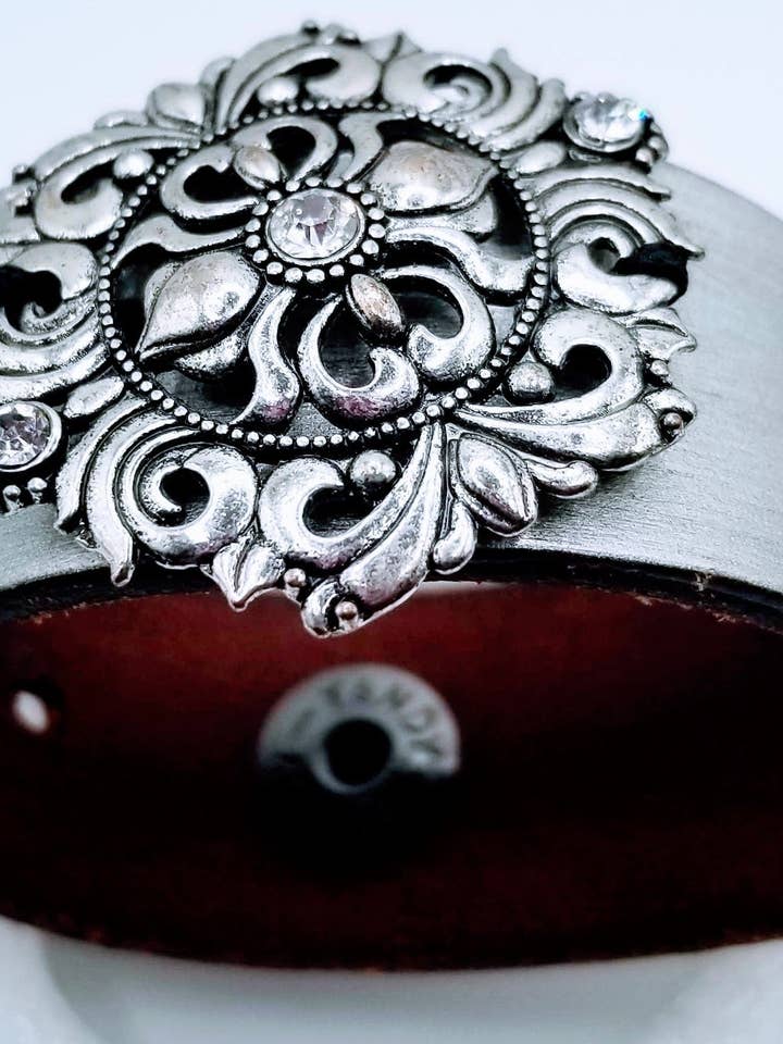 Silver Grey Up cycle Leather Cuff Bracelet for wholesale by Handcrafted Jewelry By Teri C