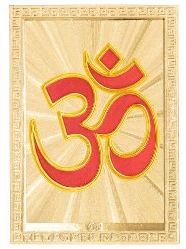 Om-Symbol Aufkleber mit Relief in Gold und roten Details für den Großhandel von Kimago's Home