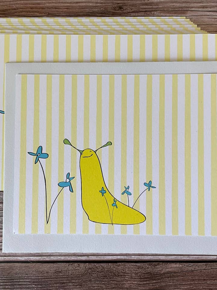 Banana Slug Set of 10 Flat Notecards with envelopes for wholesale by Bumblejack Cards