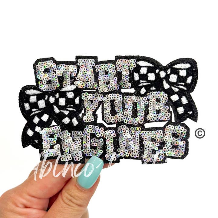 ABLNco - Wholesale Patch - Start Your Engines Race Checkered Bows Sequins Patch - Small0