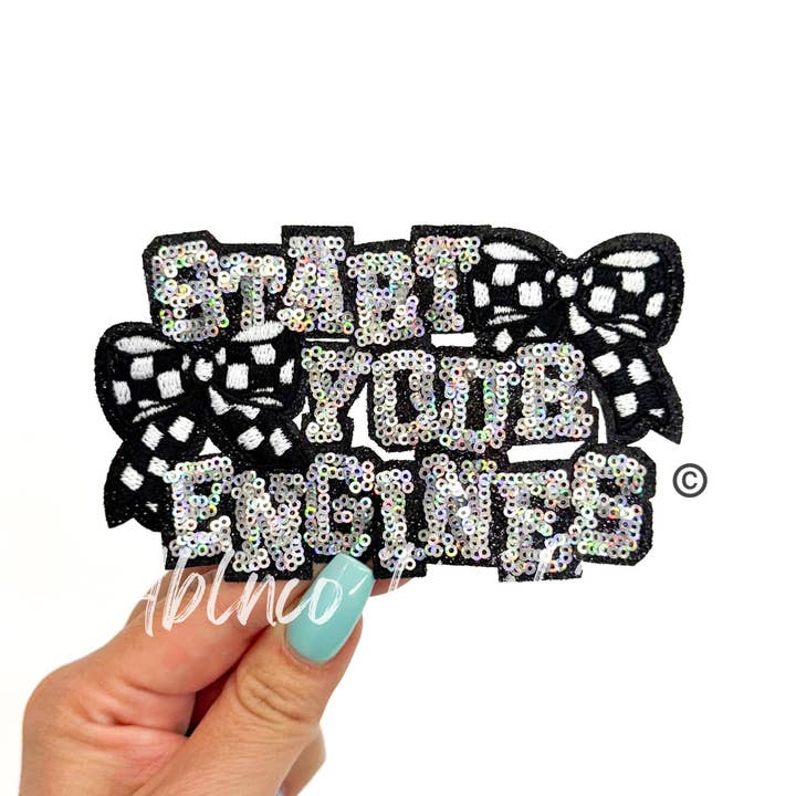 ABLNco - Wholesale Patch - Start Your Engines Race Checkered Bows Sequins Patch - Small
