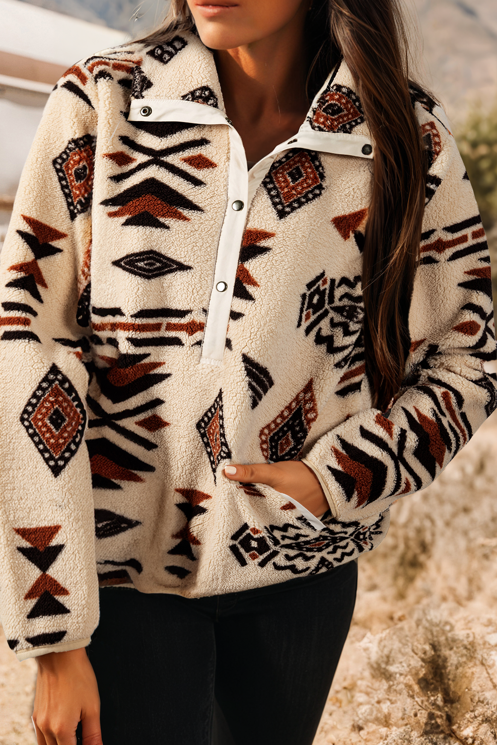 fashionworks - Wholesale Sweatshirt - Women's - Fashion-W Western Half Zip Plush Sweatshirt* S-4X2