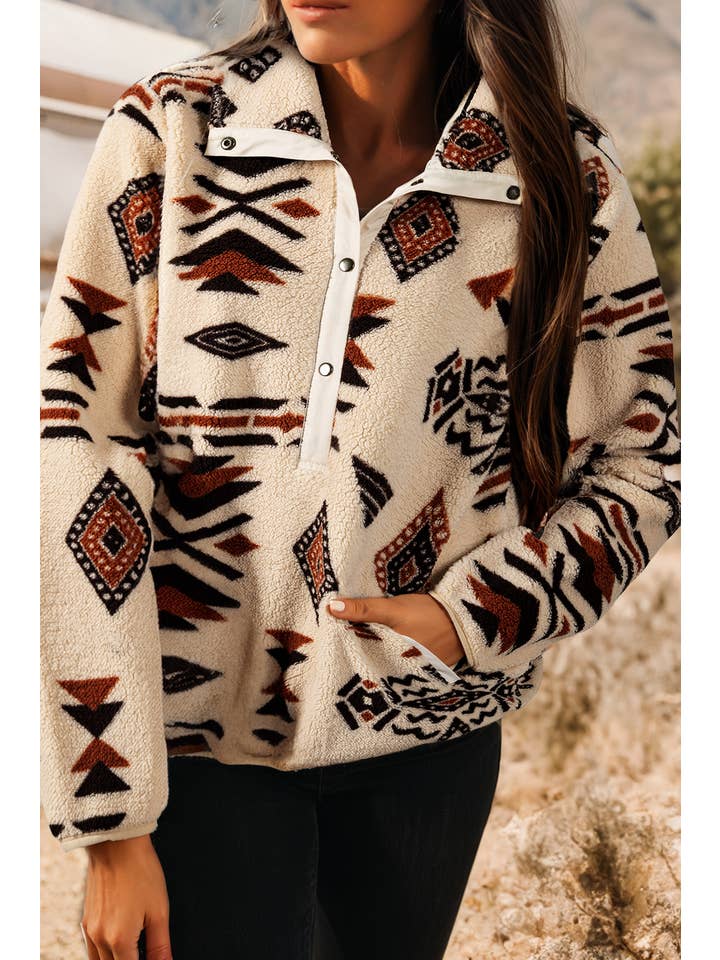 fashionworks - Wholesale Sweatshirt - Women's - Fashion-W Western Half Zip Plush Sweatshirt* S-4X2