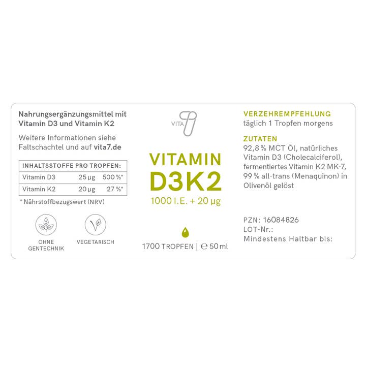 vita7 - Wholesale Oral Supplement/Vitamin - Vitamin D3K2 drops, best before date 24.01.2024, 50 ml4