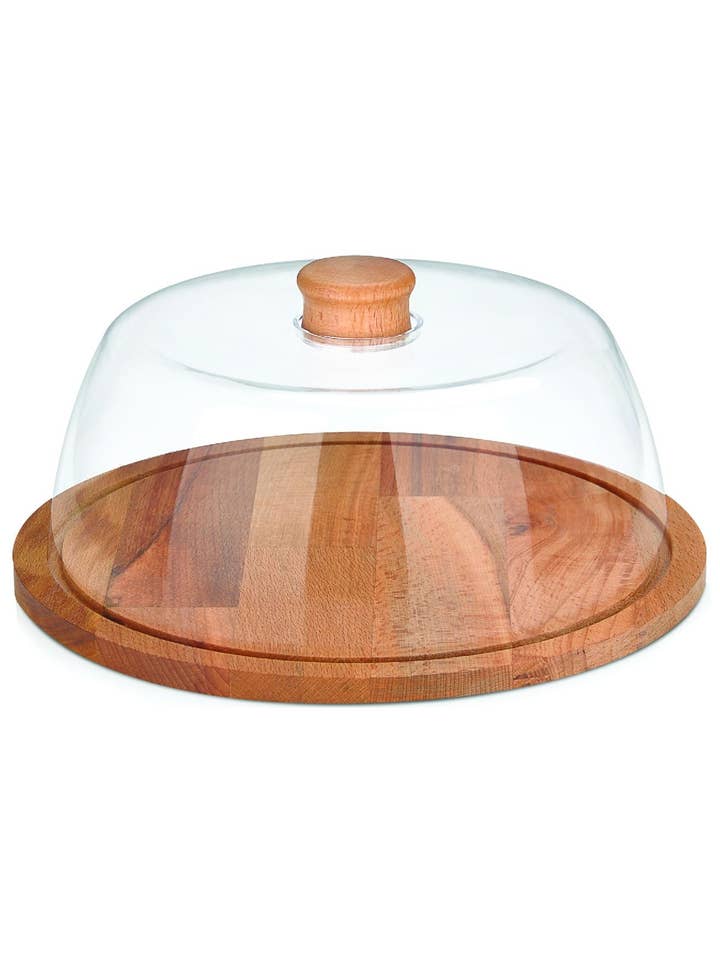 Plateau à gâteau en acrylique et bois de 12" avec couvercle pour la vente par DecorUSA