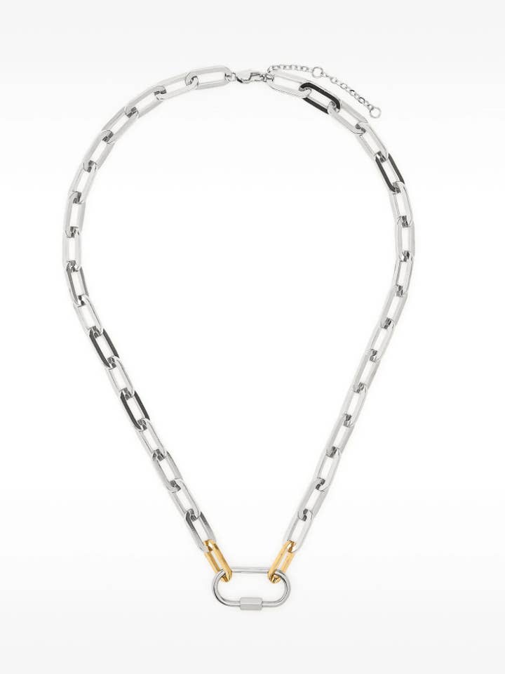Ami Carabiner Mixed Chain Necklace- Steel- Waterproof for wholesale by HoopLa