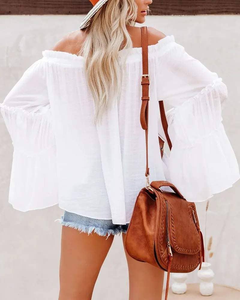 Fashion Combination - Wholesale Blouse - Women's - frill hem off shoulder bell sleeve top27