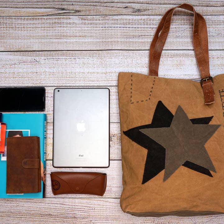 Dorset Bay - Vendita all'ingrosso Borsa tote - Donna - Borsa in tela riciclata marrone chiaro «Stars» (010)3