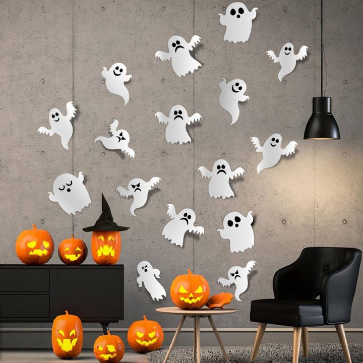 Decorazioni da Parete di Halloween - 21 Pezzi Adesivi da Parete 3D Fantasmini Carini Adesivi da Parete Fantasmi Gotici Bianchi per Decorazioni di Halloween per la Casa Riutilizzabili Autoadesivi Forniture per Decorazioni di Halloween Spettrali per Finestra Porta Parete Stanza Festa di Halloween per la vendita all'ingrosso da parte di fabrica personalizacion