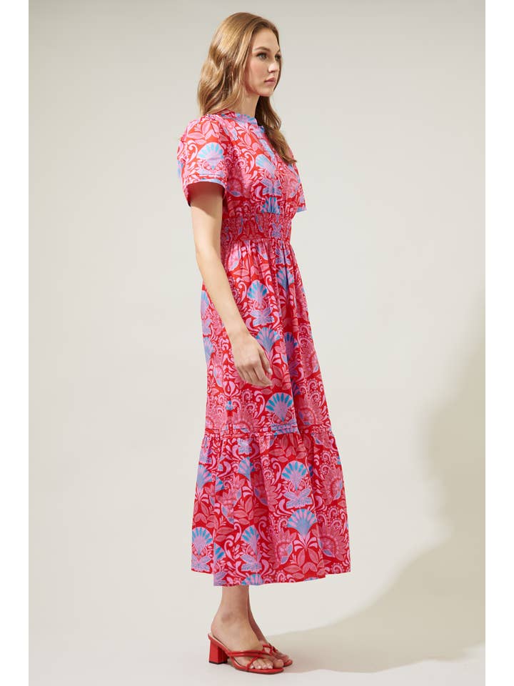 BLUE PINK RED Radiant Floral Belraj Poplin Maxi Dress for wholesale on Faire