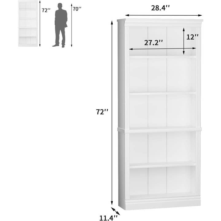 White 72 Inch Tall Bookcase For Living Room Storage for wholesale on Faire2