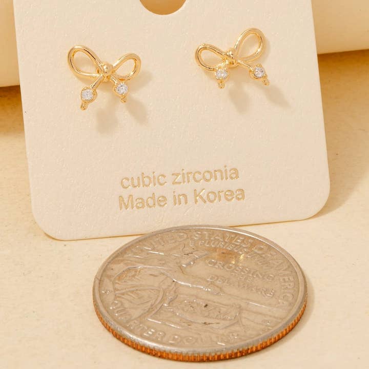 Anarchy Street - Wholesale Stud/Post Earrings - Gold Dipped Cz Wire Bow Stud Earrings