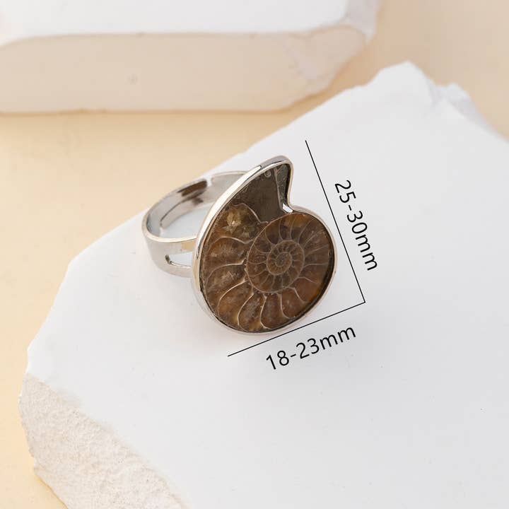 Brown Bohemian Conch Fossil Statement Open Rings for wholesale on Faire3