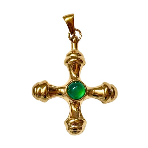 Green Stone Cross Charm for wholesale by Kiss Me Kate Jewelry