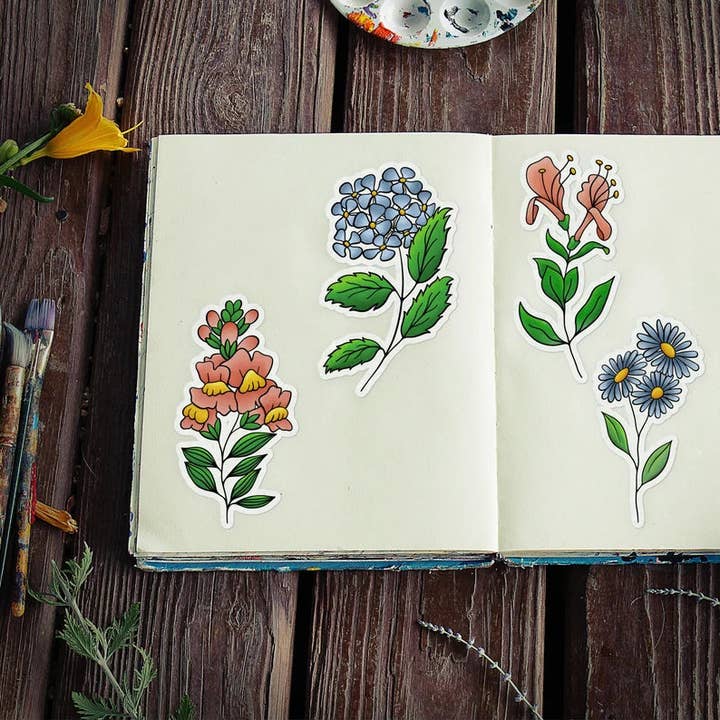 Pegatina de vinilo con ilustración floral, calcomanía de flor de madresel para venta al por mayor de emilyckohl