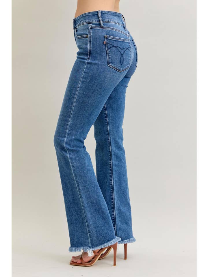 MD High Waisted Bootcut Double Button WB & Fray Hem for wholesale on Faire4