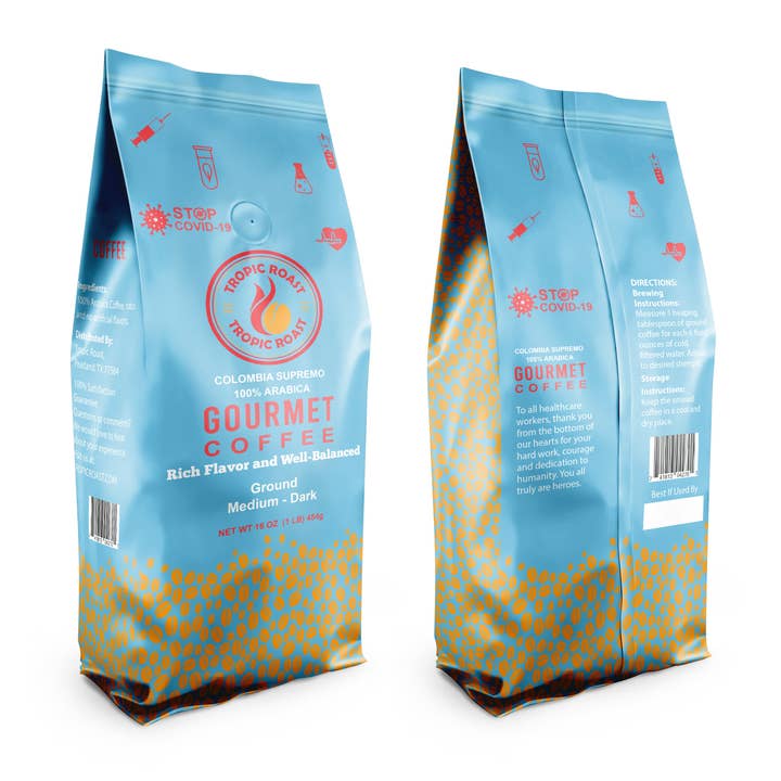Colombia Supremo Cofee 100% Arabica Medium-Dark, Ground, Net WT 16 OZ (1LB) for wholesale by Tropic Roast