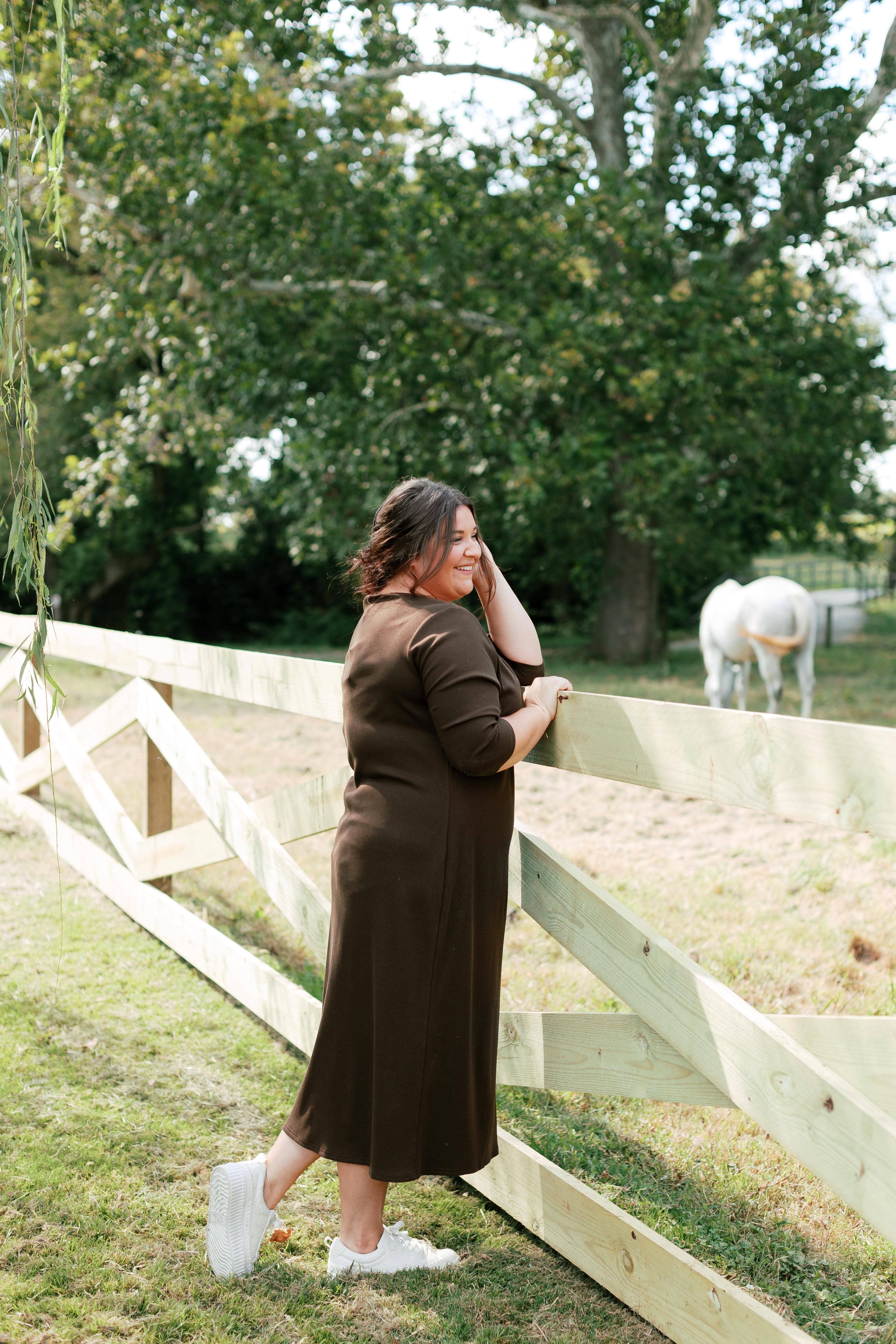 The Main Street Exchange - Wholesale Dress - Women's - 'Constance' 3/4 Sleeve Ribbed Midi Dress FINAL SALE8