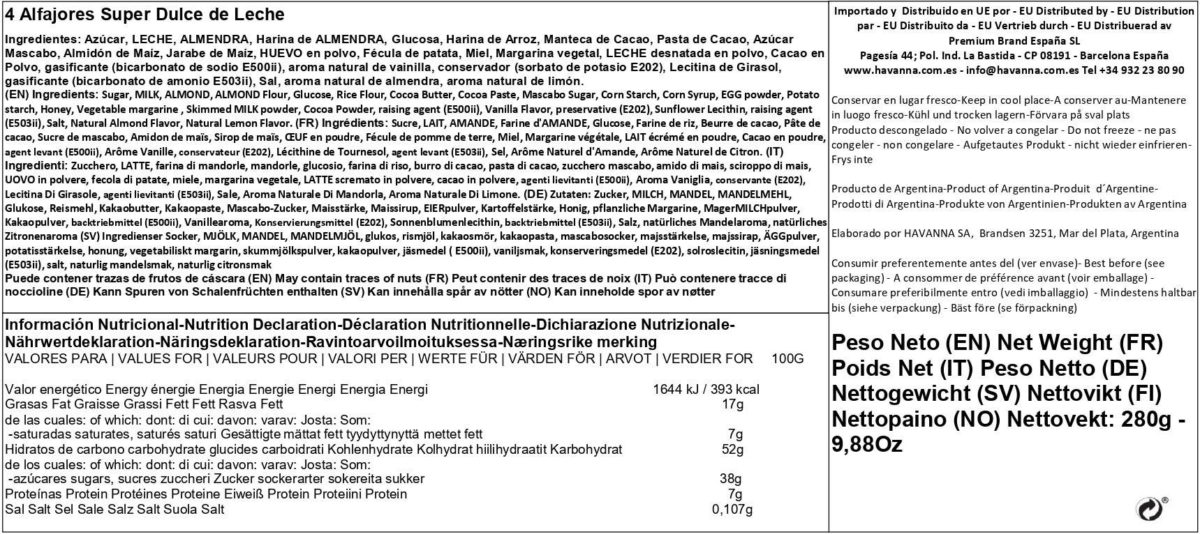Premium Brand – wholesale Biscuit – Havanna | Super Dulce de Leche Alfajores | 4 units | 280g5