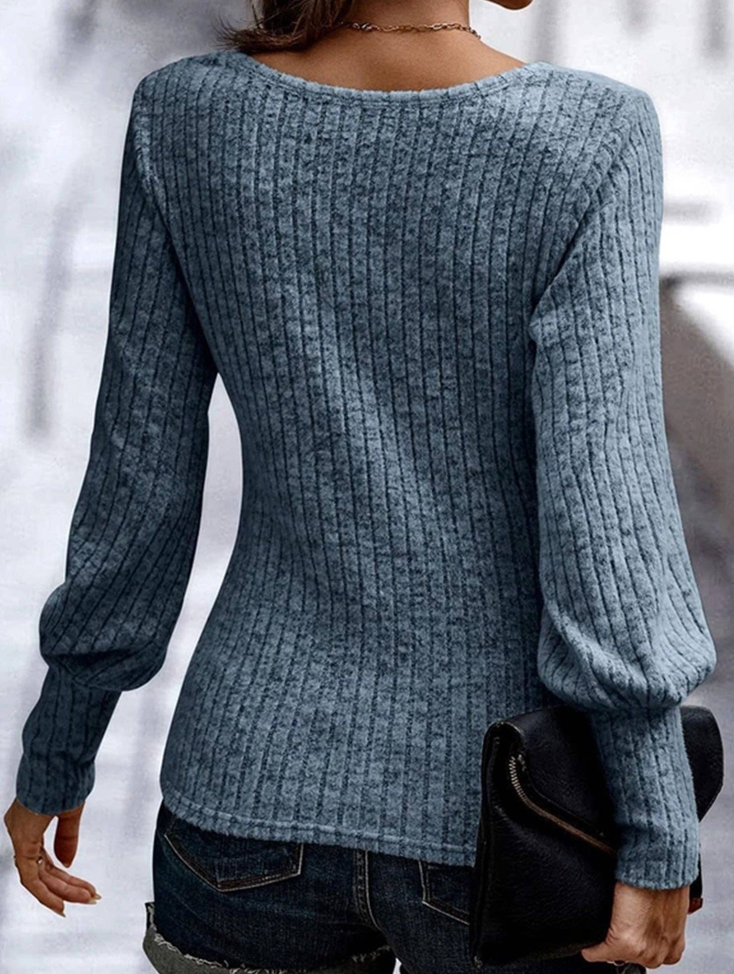 Lovenne - Wholesale Knit Top - Women's - PIT STRIP SHAVED ROUND NECK LANTERN SLEEVE TOP13