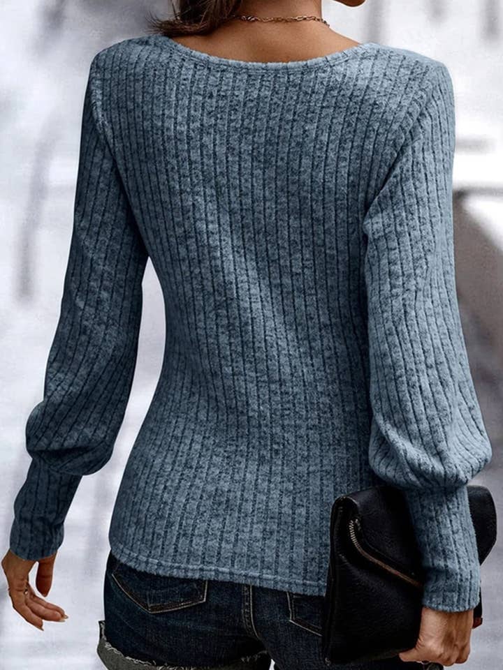 Lovenne - Wholesale Knit Top - Women's - PIT STRIP SHAVED ROUND NECK LANTERN SLEEVE TOP13