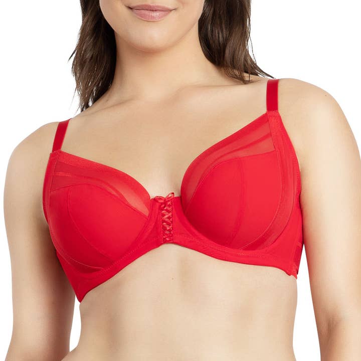 PARFAIT Shea P6062 Women's Full Bust Mesh Plunge Unlined Wired Bra - Racing Red for wholesale by PARFAIT