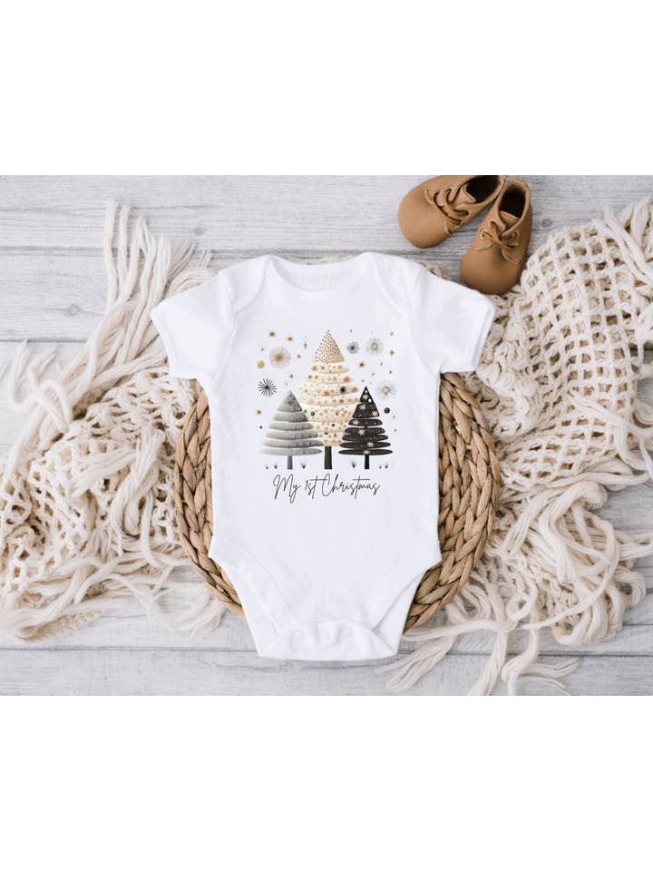 AvaryMaeInspirations - Wholesale Bodysuit (Non-Footed) - Baby - My 1st Christmas, Baby's First Christmas Neutral Outfit