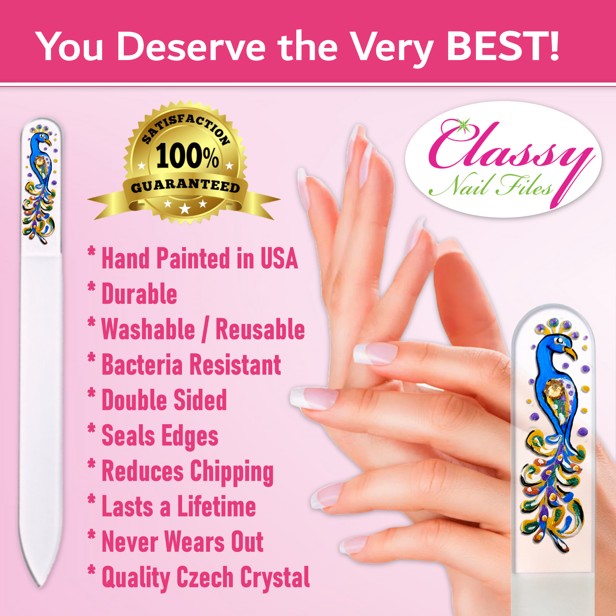 Classy Nail Files - Wholesale Nail File - Peacock Bird Swarovski Gem Hand Painted Crystal Nail File2