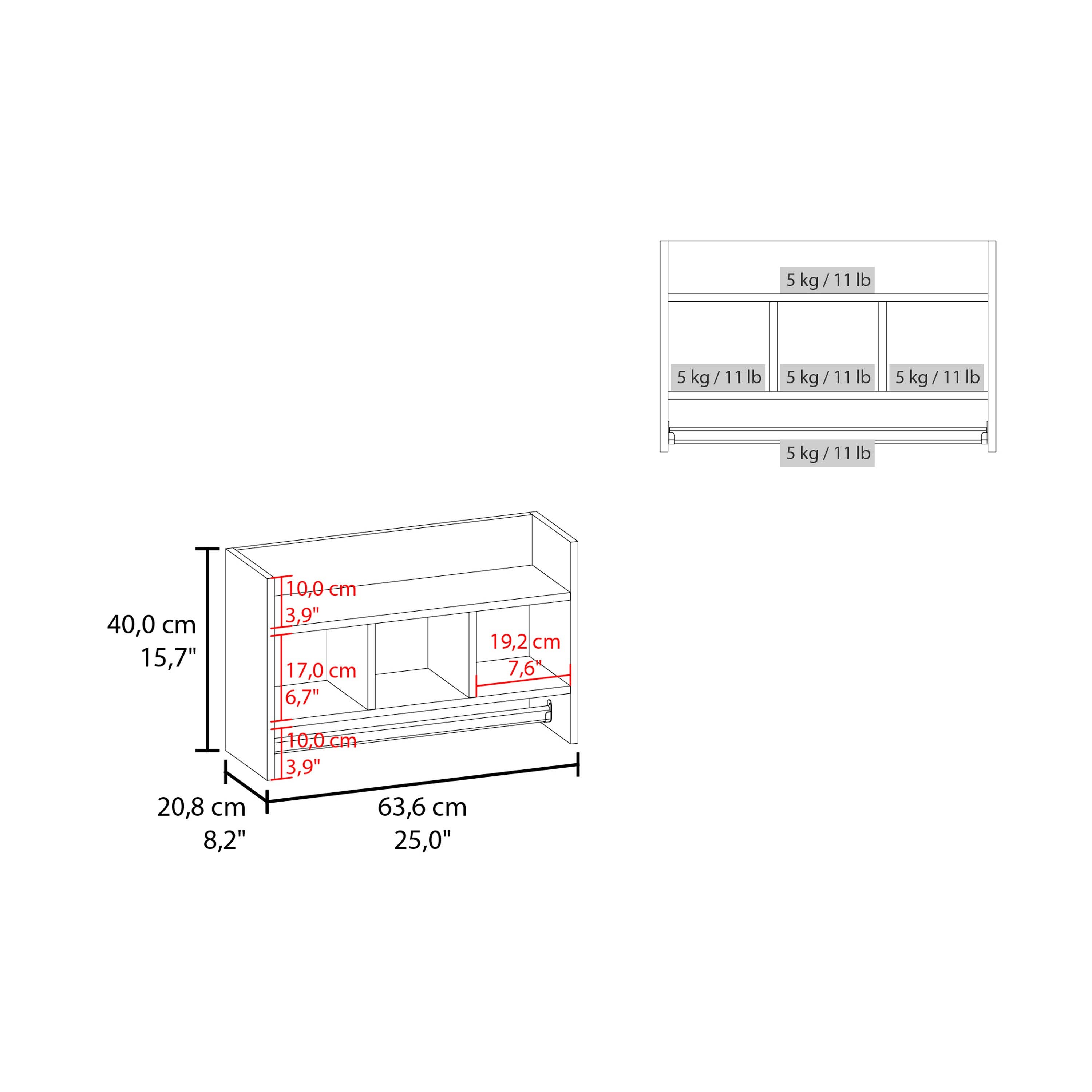 TUHOME FURNITURE - Wholesale Wall Mounted Shelf - Starke Bathroom Wall Shelf with Towel Bar, Compact Storage With A Wide Upper Shelf, Three Comapct Middle Shelves and Towel Holder for Bathroom Organizer5