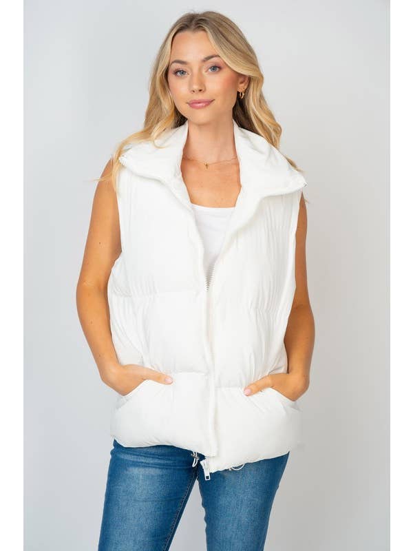 White Birch - Wholesale Outerwear Vest - Women's - T24948 Sleeveless Solid Woven Puffer Vest15