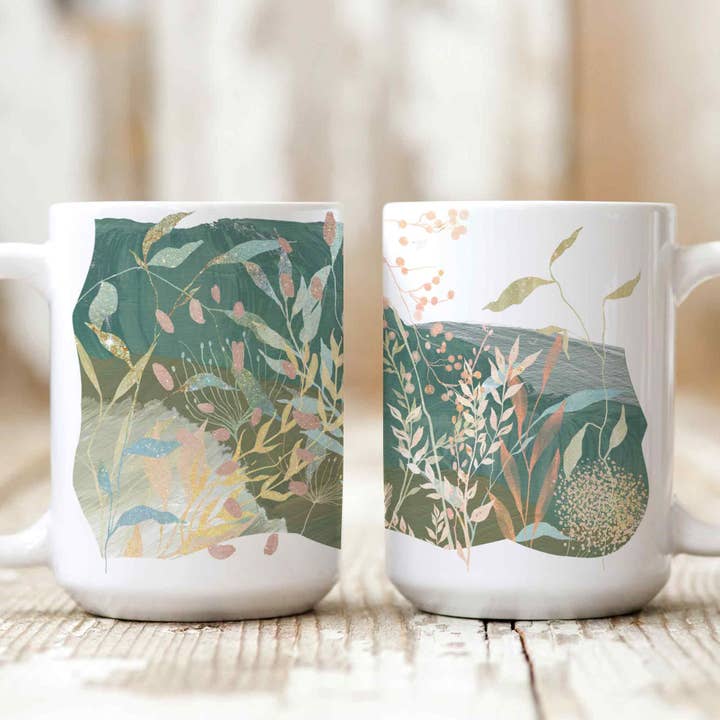 Green Illustrated Coffee Mug, Botanical Dream Mug for wholesale by Florae & Snow