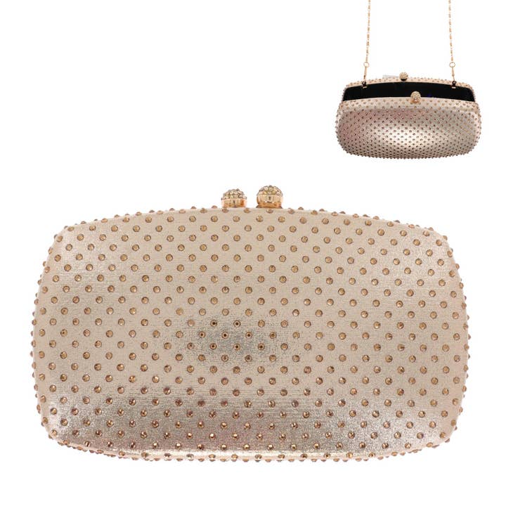 SP Sophia Collection - Wholesale Clutch Bag - Women's - Scattered Rhinestone Bedazzled Evening Clutch w/ Strap