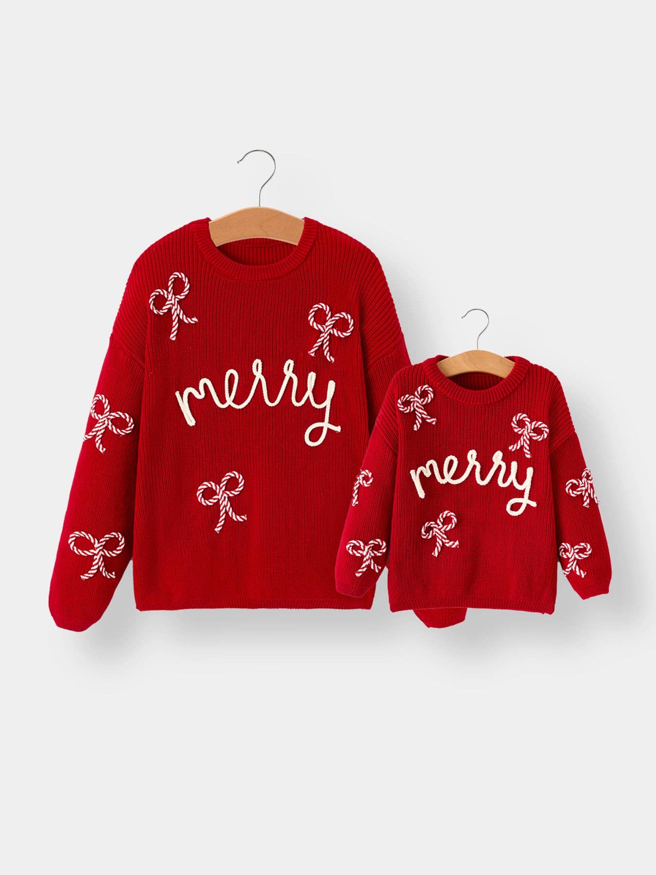 Rylee Faith Designs - Wholesale Knit Sweater - Kids - Mom and Me Winter Christmas Red "merry" Pullover Sweater8