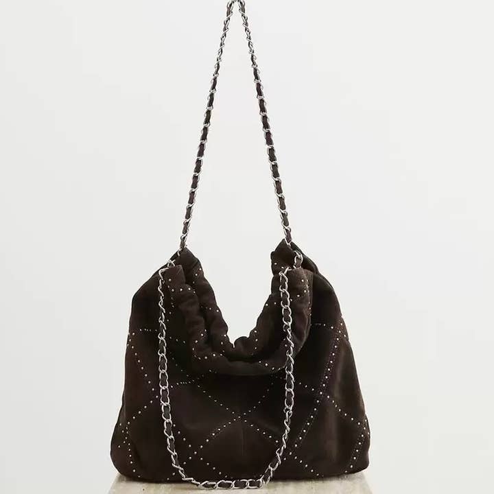 Handmade Rivet Diamond Pattern Suede Leather Shoulder Bag for wholesale by Sook Stainable