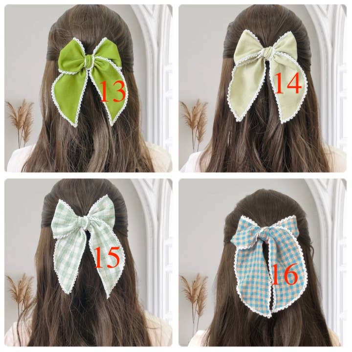 Belle Linen - Wholesale Hair Bow - Kids - Vintage Demin Linen Lace Hair Bow, Christmas Hair Clip5
