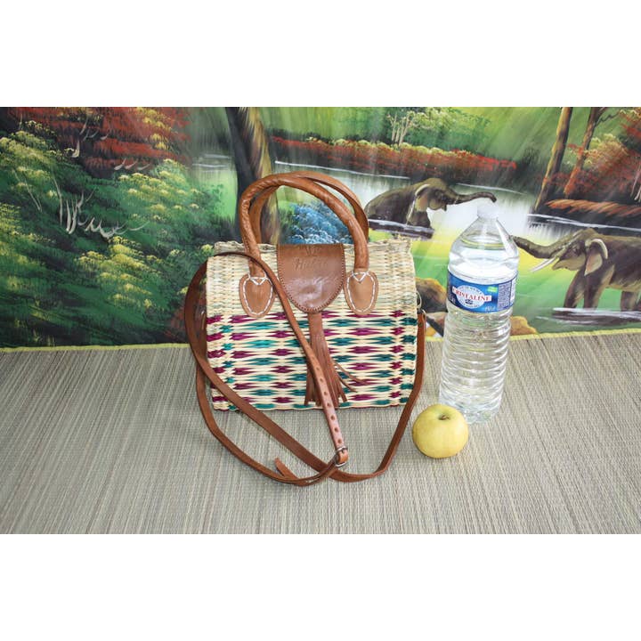 Boutique Huléti – Saco de praia por atacado – Cesta mala bicolor com fecho magnético - JONC + COURO - Bolsa artesanal única Huléti