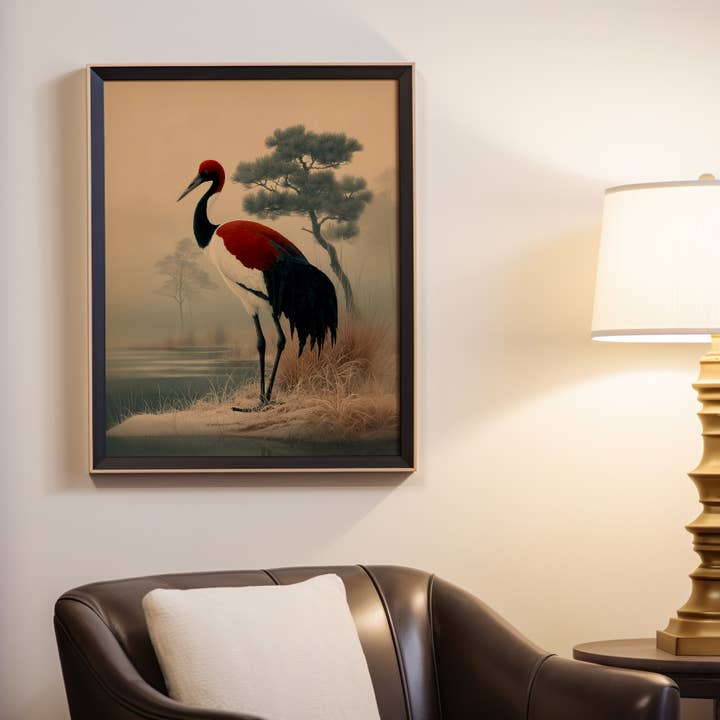 IuliiaArtPrints - Wholesale Art Print - Elegant Red-Crowned Crane Print – Minimalist Asian Decor2