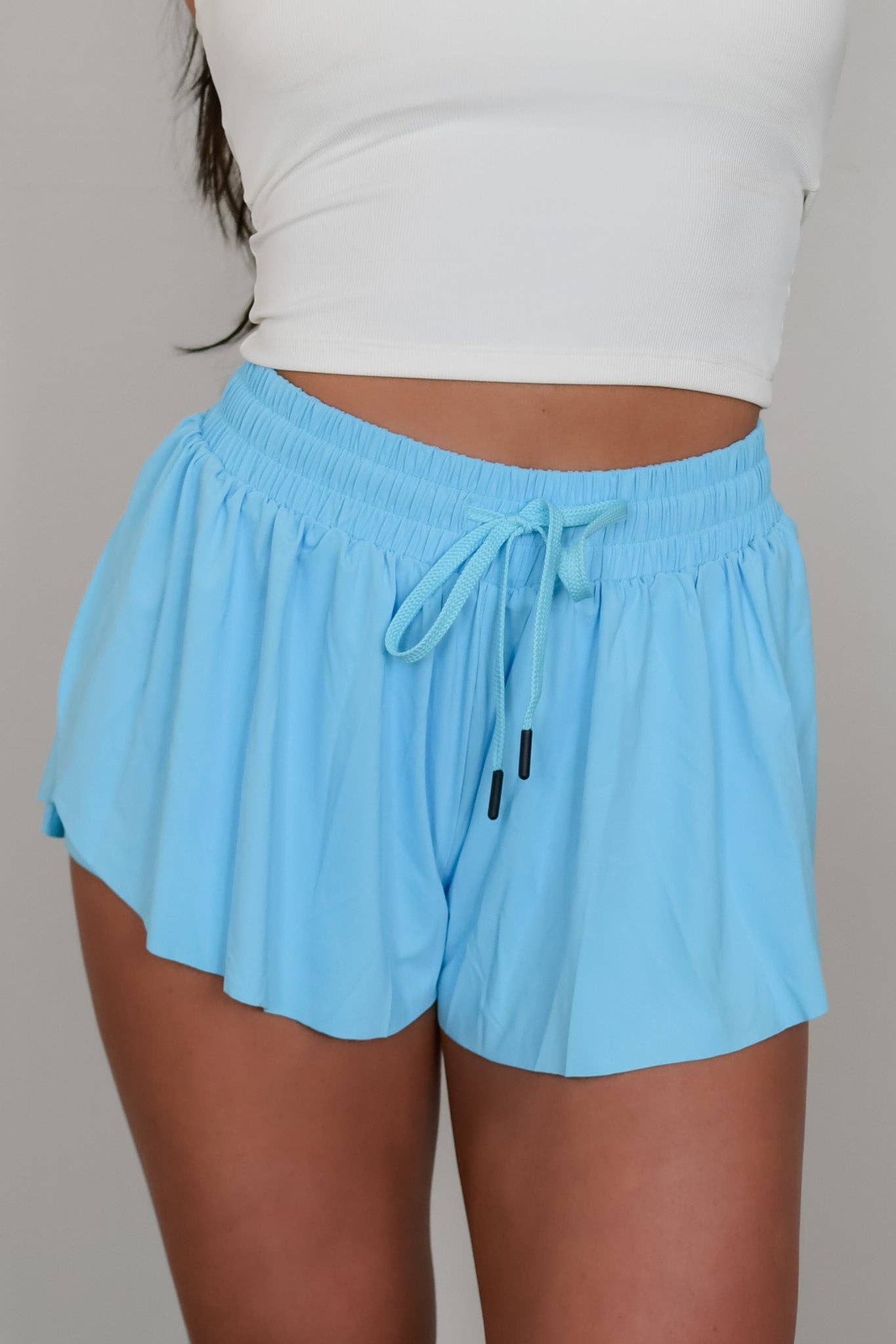 TooLooLah - Wholesale Athletic Shorts - Women's - Flutter Away Butterfly Shorts - Light Blue1