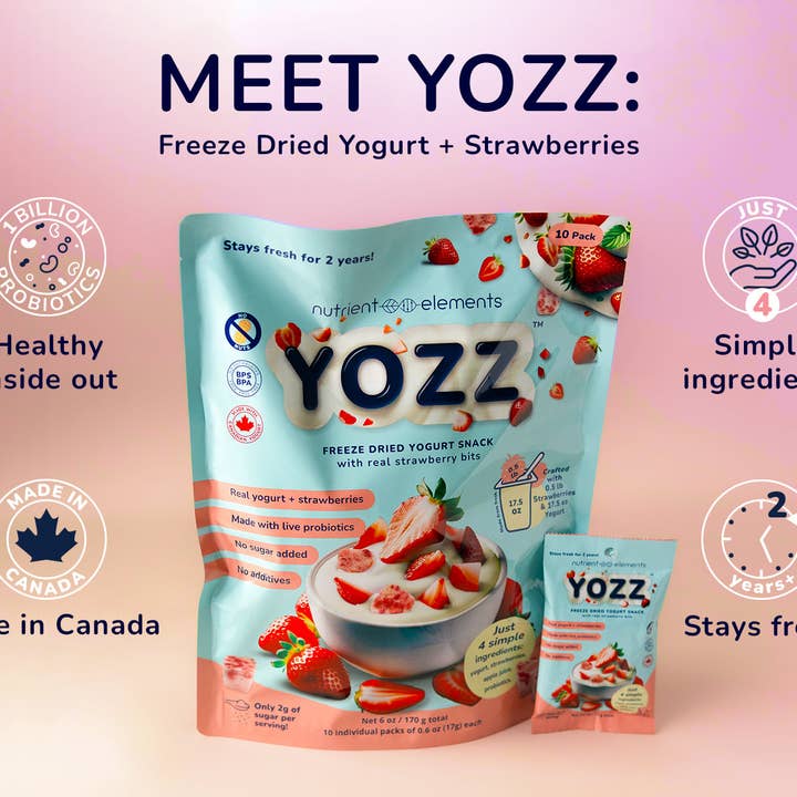Nutrient Elements - Wholesale Dried/Dehydrated Fruit - 10 Pack - Yozz Freeze Dried Yogurt + Strawberry Probiotic Snack
