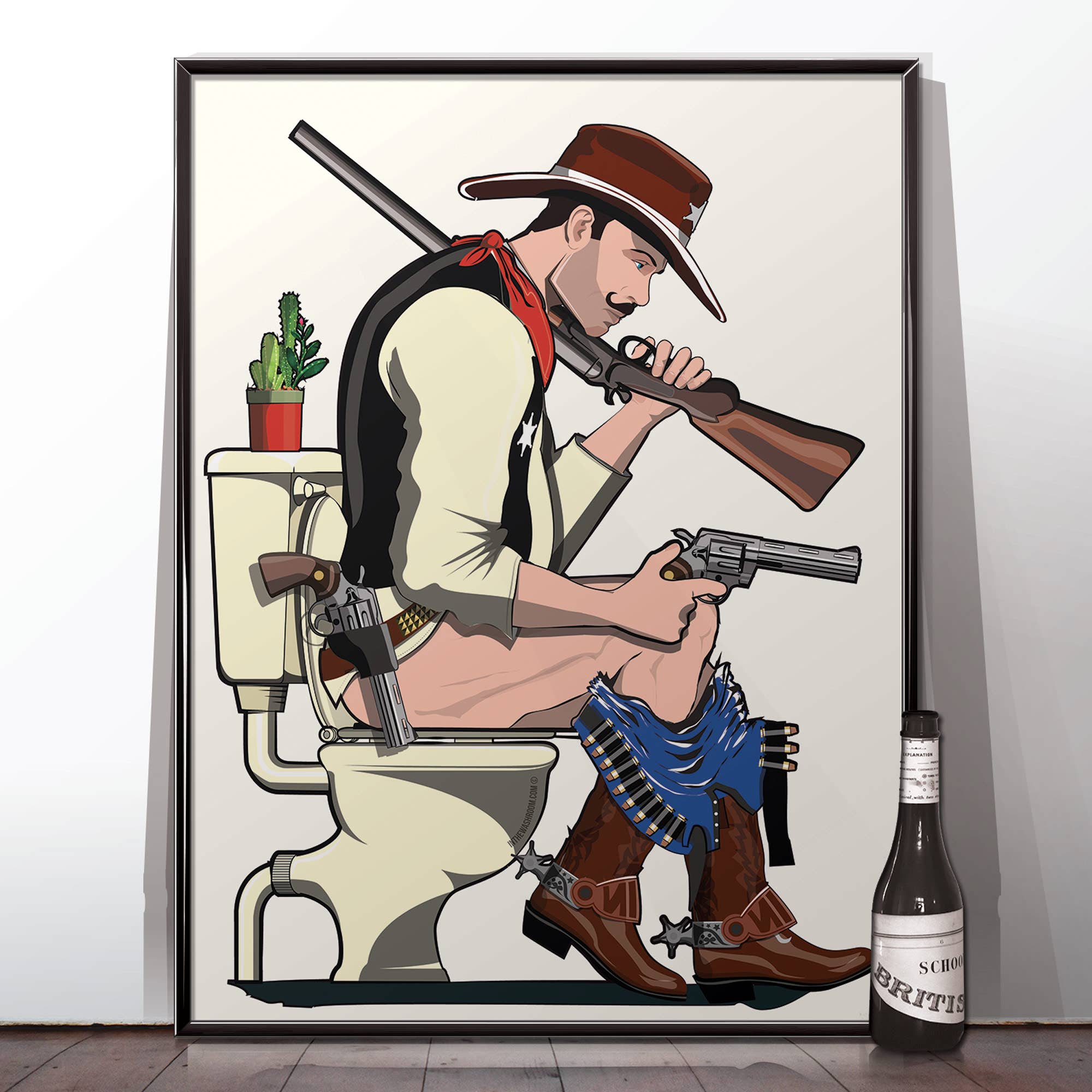 In The Washroom – Großhandel Kunstdruck – Cowboy auf der Toilette drucken2