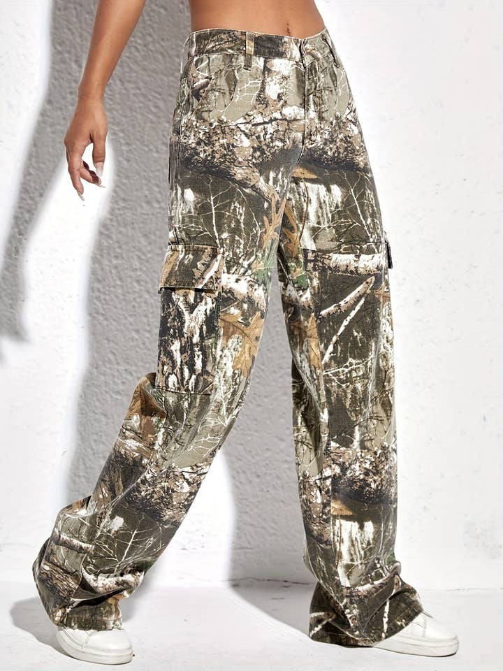 GrayGreen Women's printed casual loose straight high waist denim for wholesale on Faire