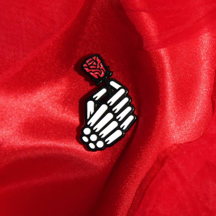 New Heights Studio - Wholesale Lapel Pin/Button - "Skeleton Rose" Soft Enamel Gothic Halloween Pin (1.65' in.)