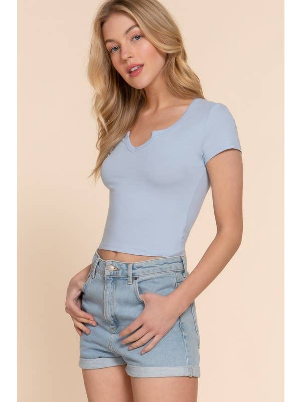 Active Basic | Active USA - Wholesale Knit Top - Women's - Short Sleeve V Shape Round Neck Knit Top