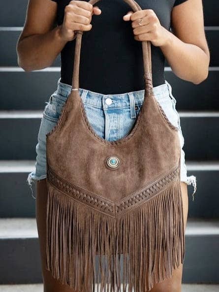 EJ60273SU Faux Suede Western Fringe Tote Bag for wholesale by MiMi Wholesale
